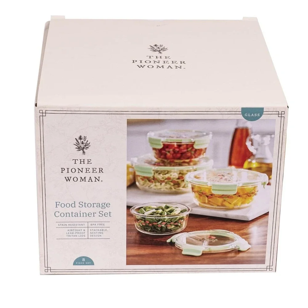 The Pioneer Woman Painted Meadow Round Glass Food Storage Set Tritan Lids 8pc